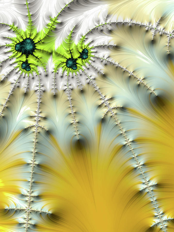 Abstract fractal sun beams yellow white green Digital Art by Matthias Hauser