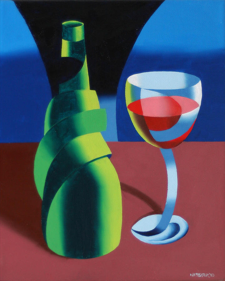Abstract Geometric Wine Glass and Bottle Painting by Mark Webster