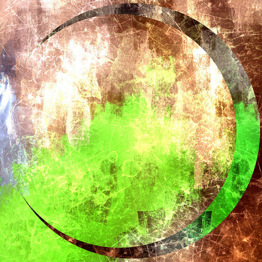 Abstract Green And Gold Crescent Moon Digital Art