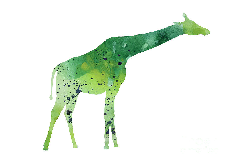Abstract Painting - Abstract green giraffe minimalist painting by Joanna Szmerdt