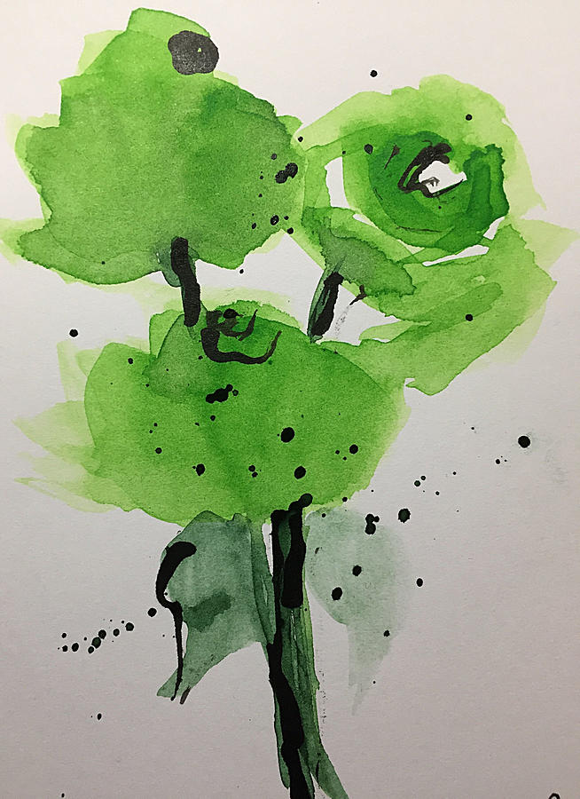 Abstract Green Poppy Flowers Painting by Britta Zehm