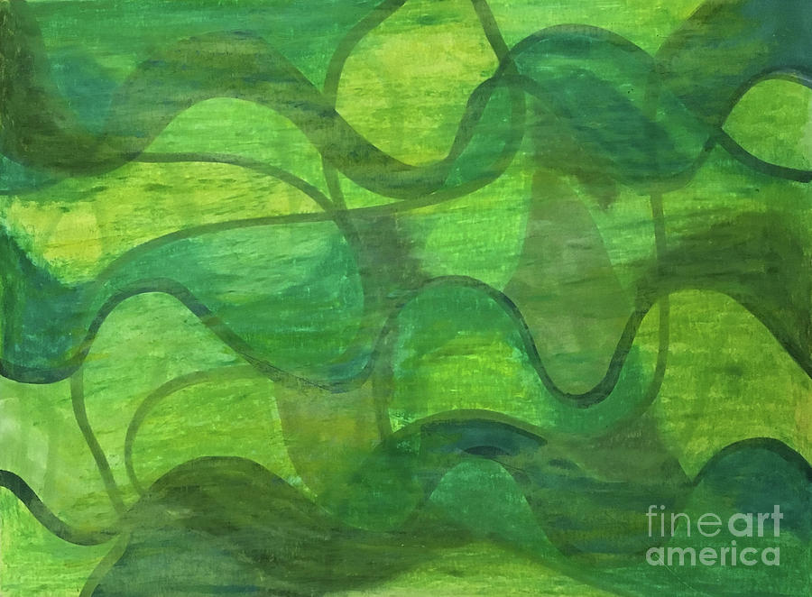 Abstract Green Wave Connection Painting by Annette M Stevenson