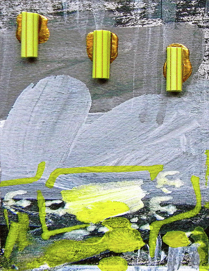 Abstract Grey and Yellow Left Mixed Media by Marian Voicu