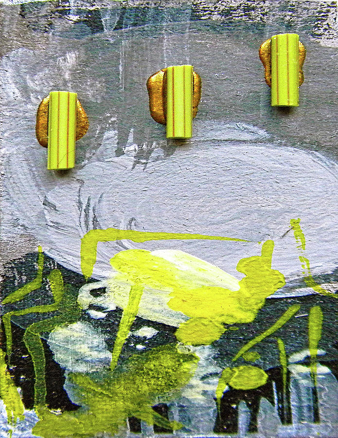 Abstract Mixed Media - Abstract Grey and Yellow Right by Marian Voicu