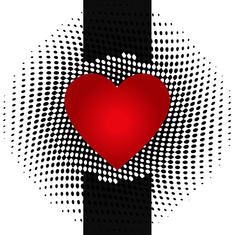 Abstract Heart With Black And White Dots Drawing by Serena King