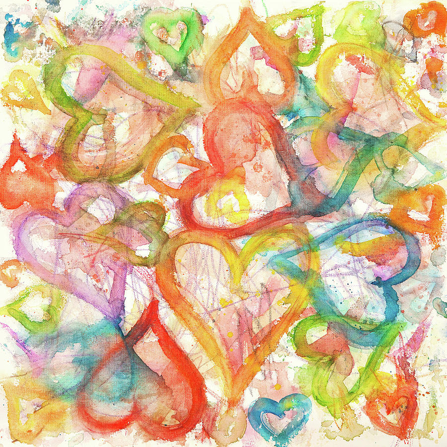 Abstract hearts watercolor painting Painting by Karen Kaspar