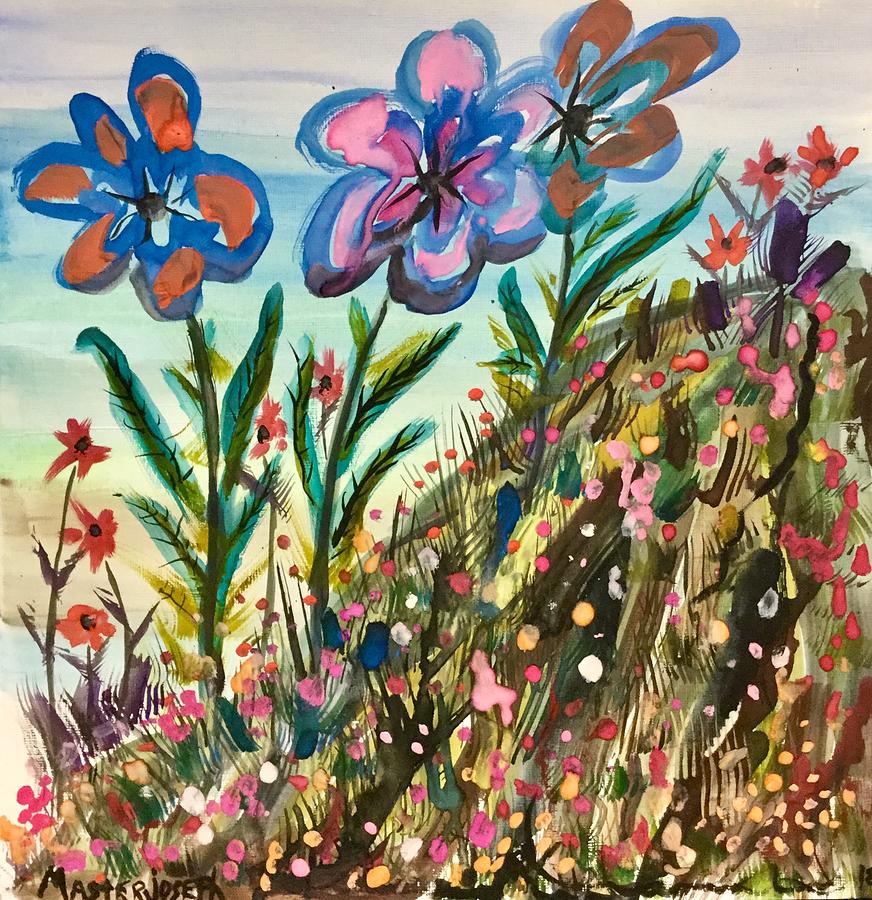 Abstract Hilltop Flowers Painting by Anthony Masterjoseph