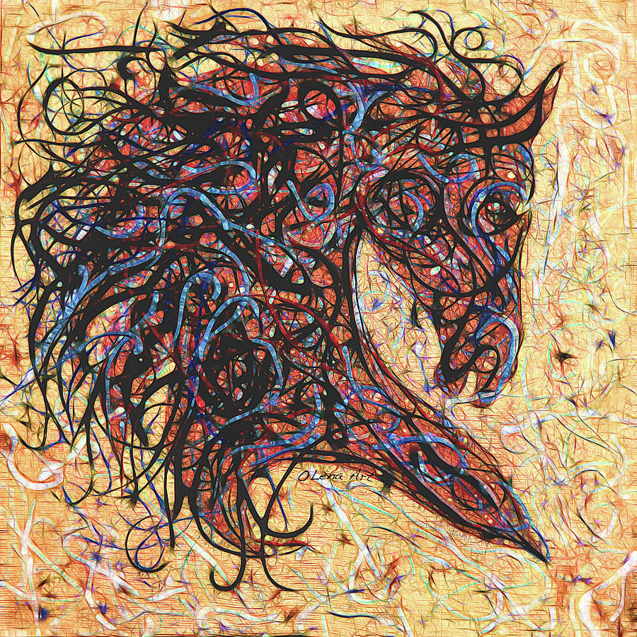 Abstract Horse Digital Ink Pollock Style  Digital Art by Lena Owens - OLena Art Vibrant Palette Knife and Graphic Design