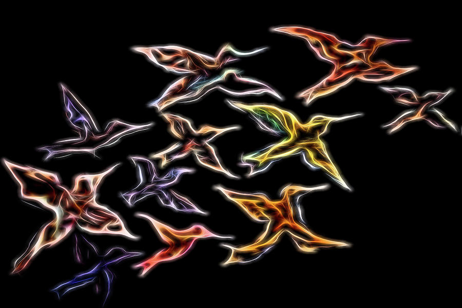 Abstract Digital Art - Abstract Hummingbirds by MaryAnn Janzen