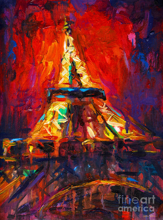 Night Cityscape Painting - Abstract Impressionistic Eiffel Tower painting by Svetlana Novikova