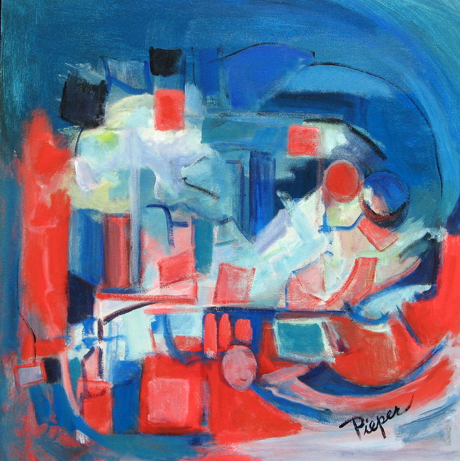 Abstract in Red and Blue Painting by Betty Pieper