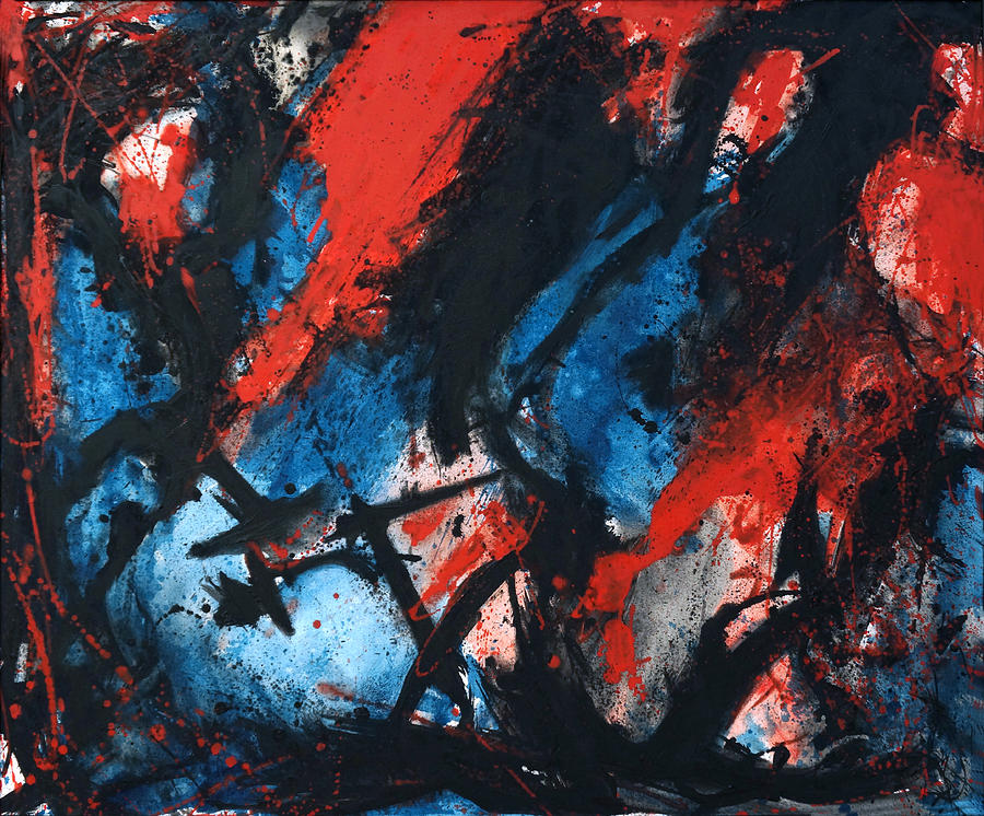Abstract in Red Blue Black Painting by Joe Michelli