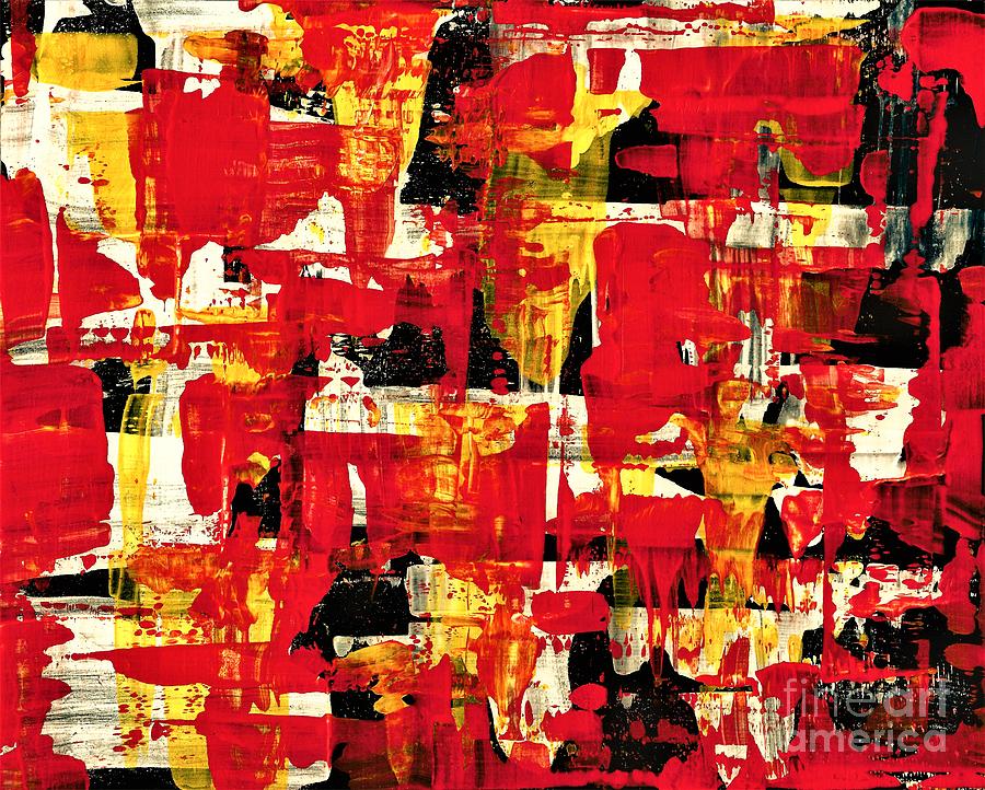 Abstract in Red, White and Yellow  Painting by Allison Constantino