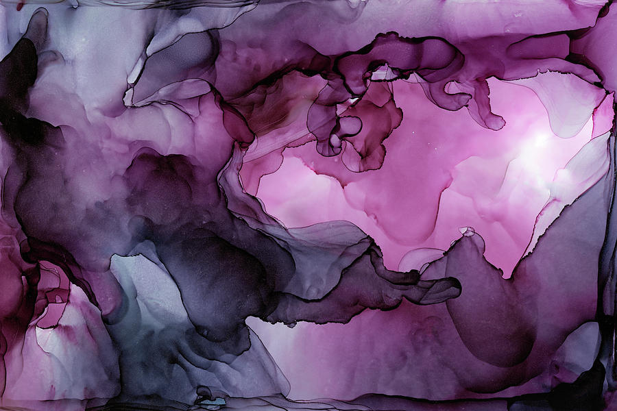 Abstract Painting - Abstract Ink Painting Plum Pink Ethereal by Olga Shvartsur