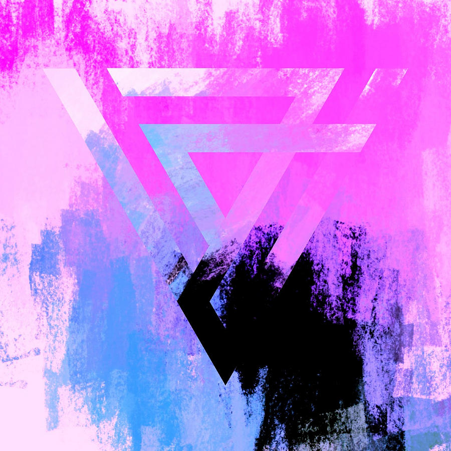 Abstract Digital Art - Abstract Interlocking Triangles Pink and Blue by Brandi Fitzgerald