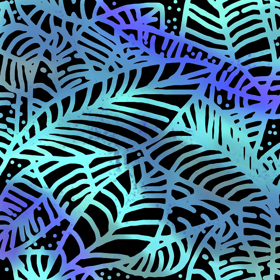 Abstract Leaves Black Aqua by Karen Dyson Abstract Leaves Black Aqua by Karen Dyson
