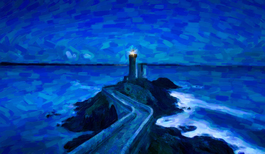 Abstract Lighthouse in the night skies Painting by Celestial Images