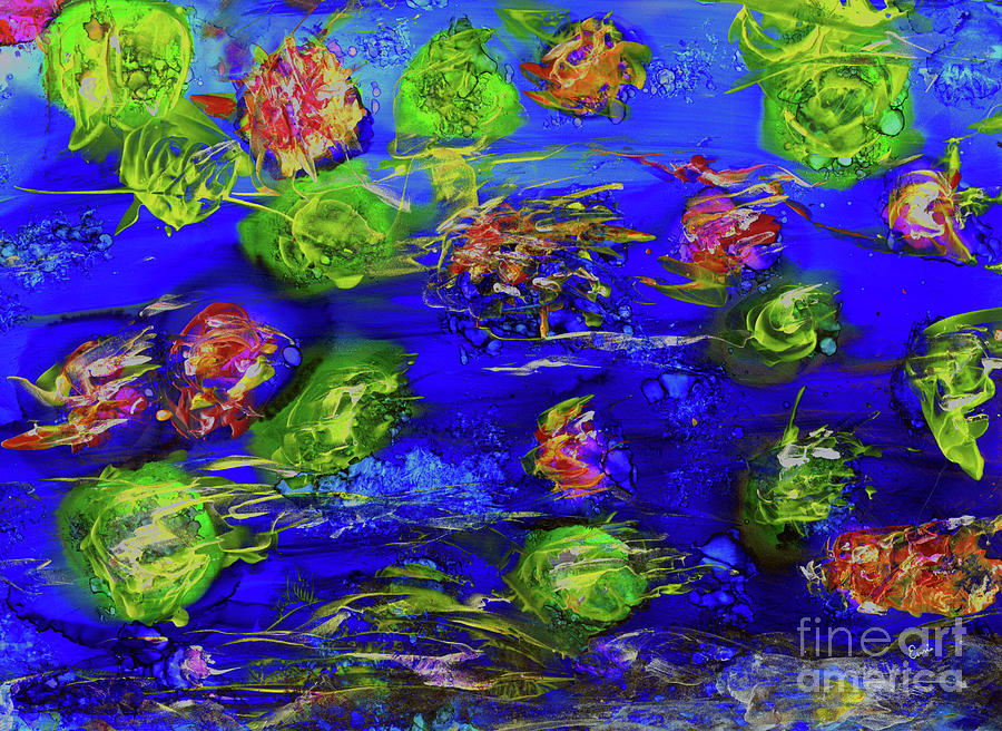 Abstract Lily Pond Painting by Eunice Warfel