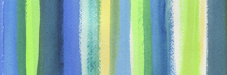 Abstract Painting - Abstract Lines In Blue Yellow Green III by Irina Sztukowski