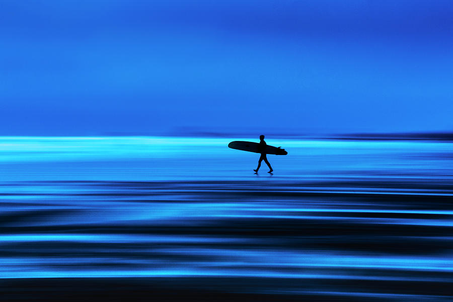 Abstract Photograph - Abstract Lone Windsurfer, Widemouth, Cornwall. by Maggie Mccall