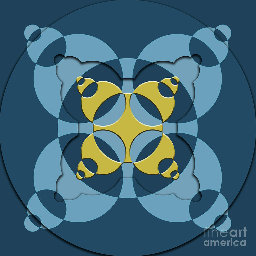 Abstract Digital Art - Abstract mandala blue, dark blue and green pattern for home decoration by Drawspots Illustrations