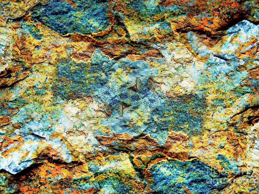 Abstract Nature Tropical Beach Rock Blue Yellow and Orange Macro Photo 472 Photograph by Ricardos Creations