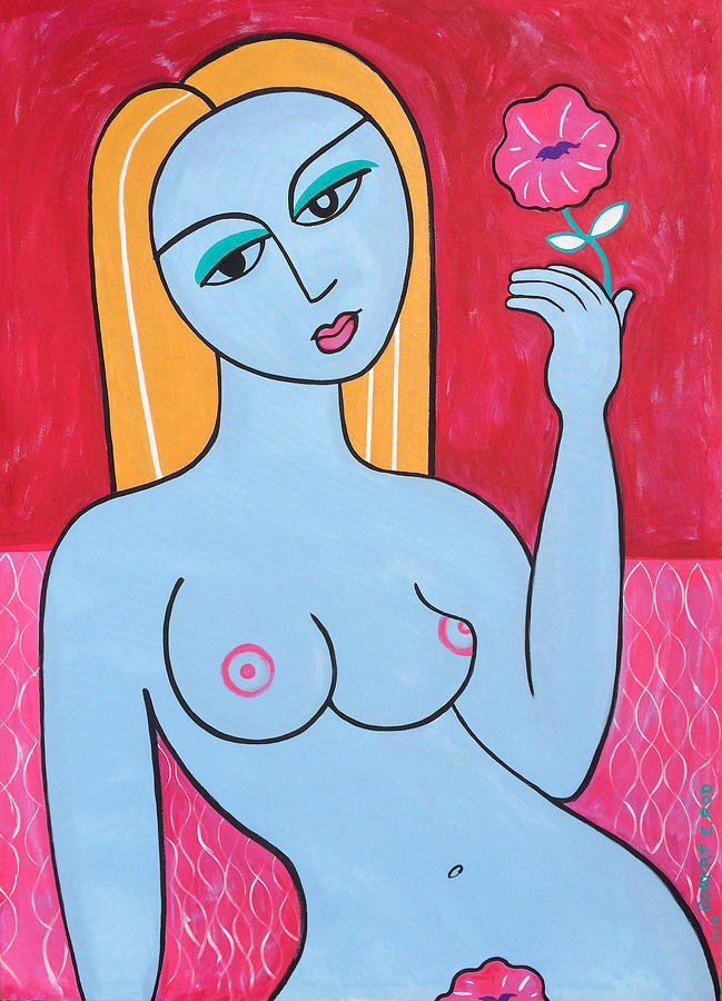 Fine Art Nude Cartoons - Abstract Nude Woman Girl Pop Art Painting Flower