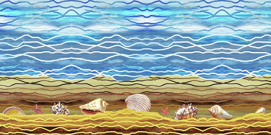 Abstract Ocean And Sea Shells Beach House Decor Painting by Irina Sztukowski