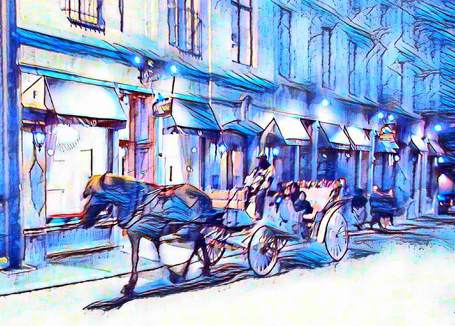 Horse Mixed Media - Abstract of Hansom Cab in Old Montreal by John Malone