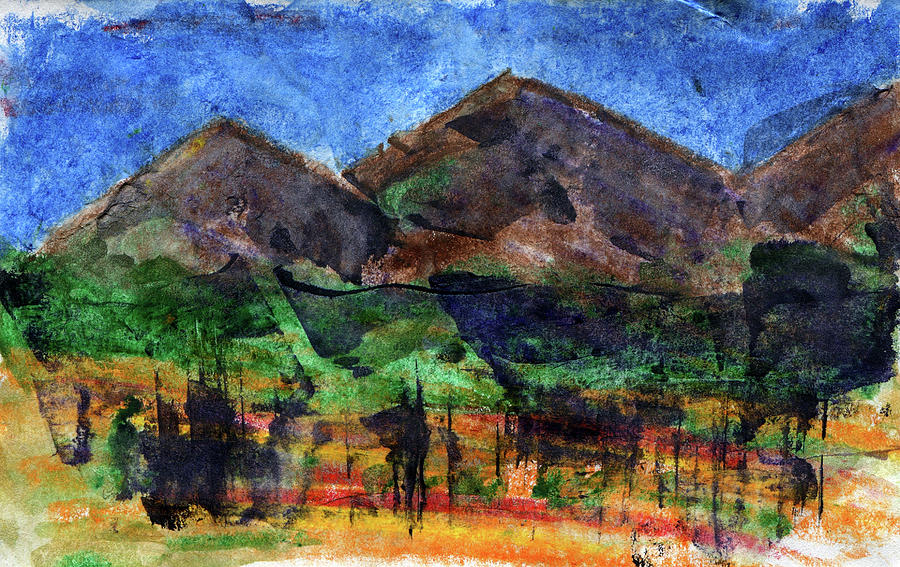 Abstract of Sky Trees and Mountains Painting by R Kyllo