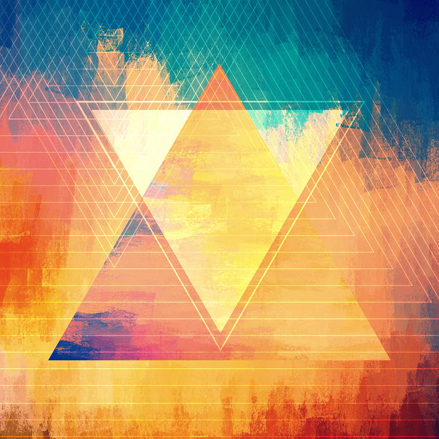 Abstract Digital Art - Abstract Orange and Teal Inverted Triangles by Brandi Fitzgerald