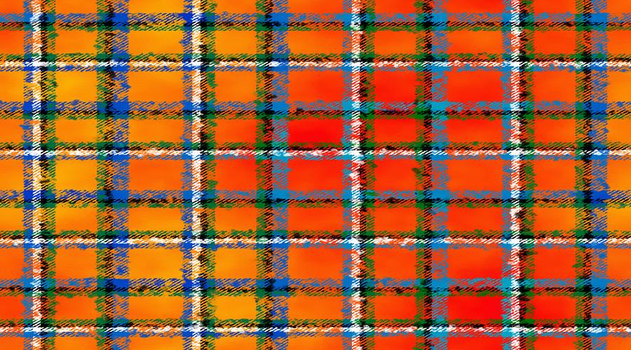 Abstract Orange Blue White Checkered Pattern Digital Art