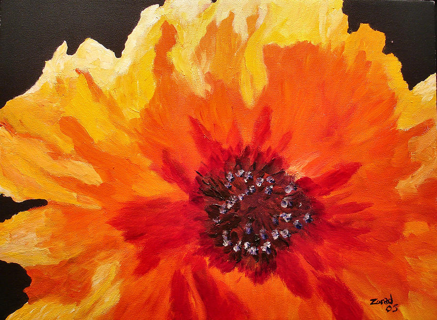 Abstract Orange Flower Painting by Mary Jo Zorad