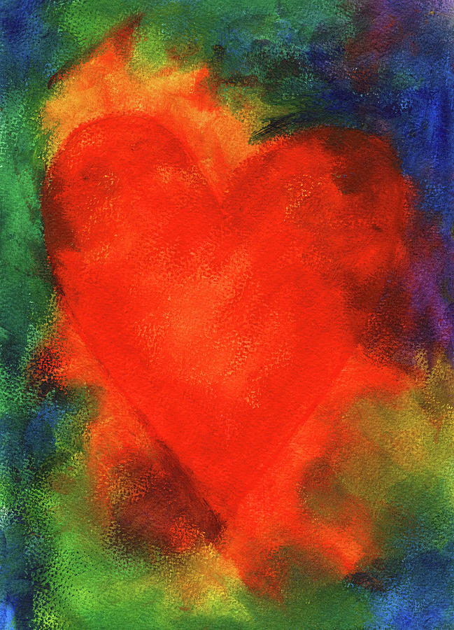 Abstract orange heart 2 Painting by Karen Kaspar