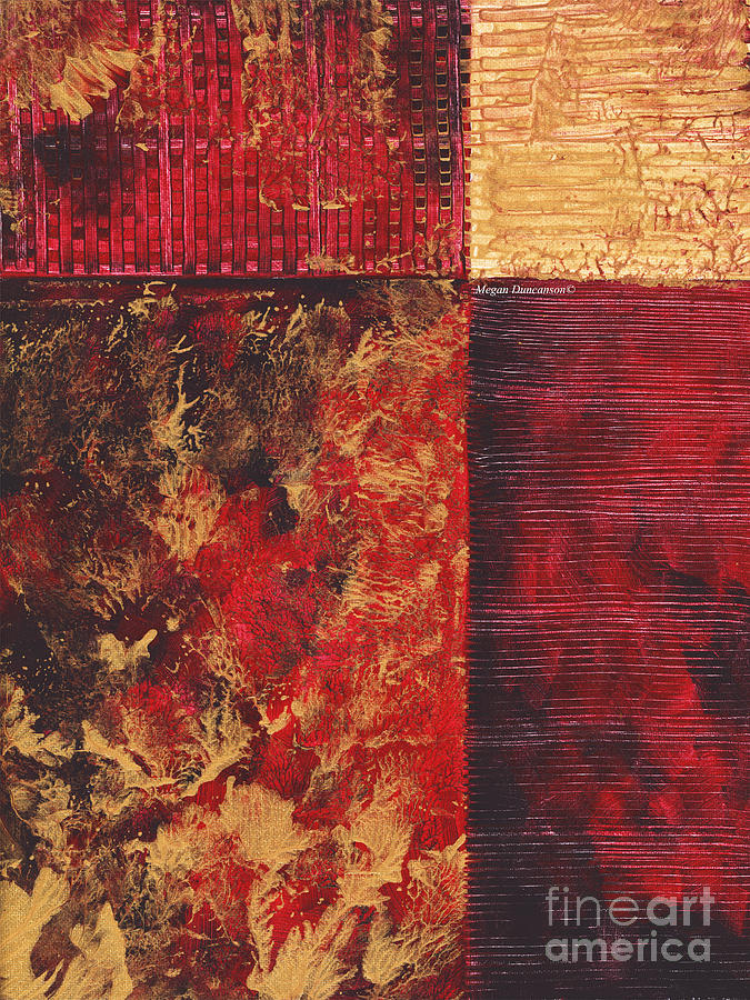 Abstract Original Painting Contemporary Metallic Gold and Red Texture MADART Painting by Megan Aroon