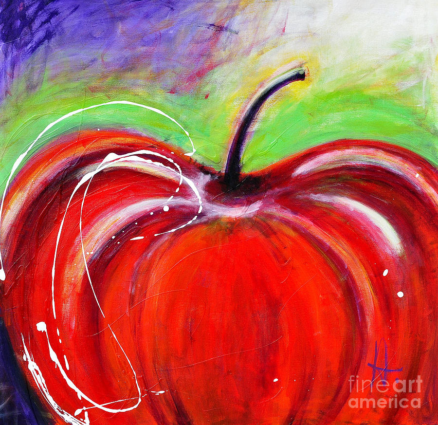 Fruit Painting - Abstract Painting of a Red Apple by Johane Amirault