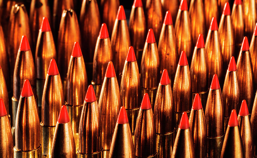 Abstract Pattern of Standing  Rifle Bullets Photograph by Maggie Mccall