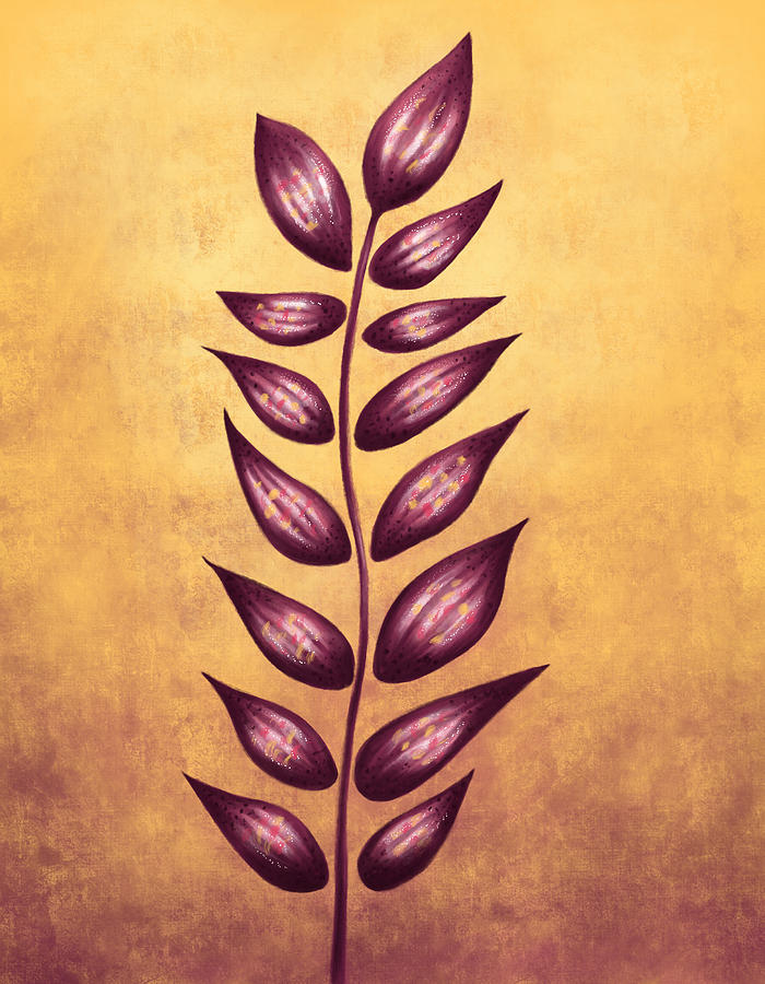 Abstract Plant With Pointy Leaves In Purple And Yellow Digital Art by Boriana Giormova