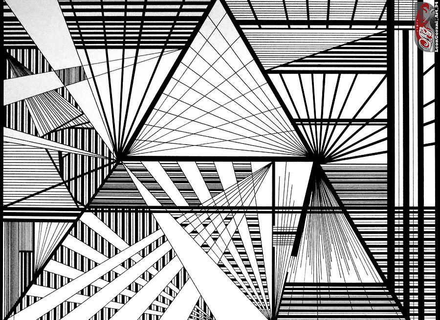 Abstract Pyramid Linework Original Drawing by Leon Gorani Fine Art