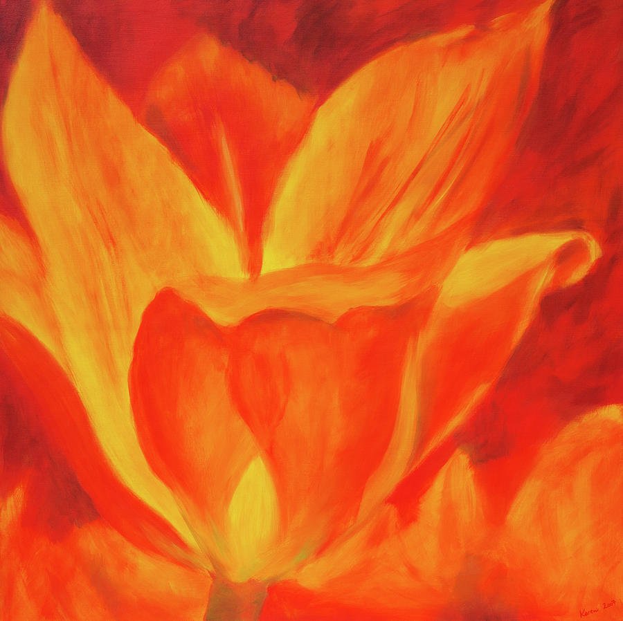 Abstract red 1 - tulip acrylic painting Painting by Karen Kaspar
