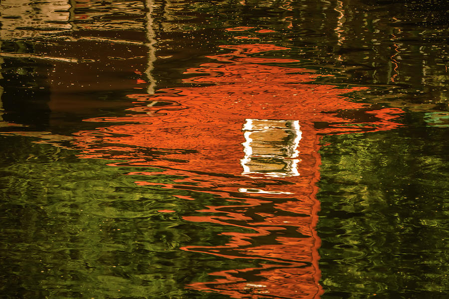 Abstract Red Building And Nature Reflection In Creek Photograph by Alex Grichenko