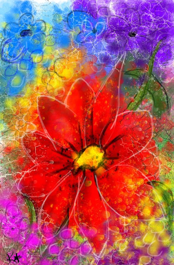 Abstract red Flower Painting by Kathleen Hromada