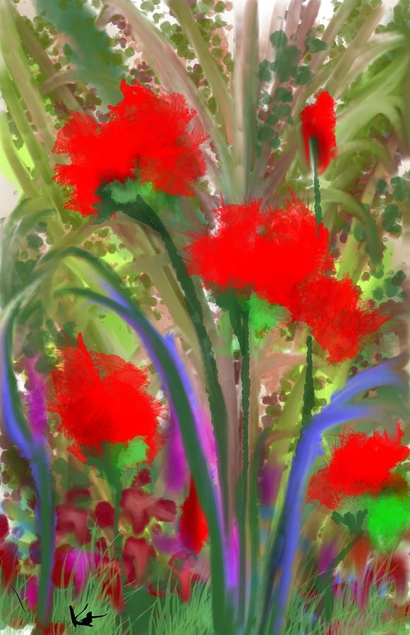 Flower Painting - Abstract red flowers by Kathleen Hromada