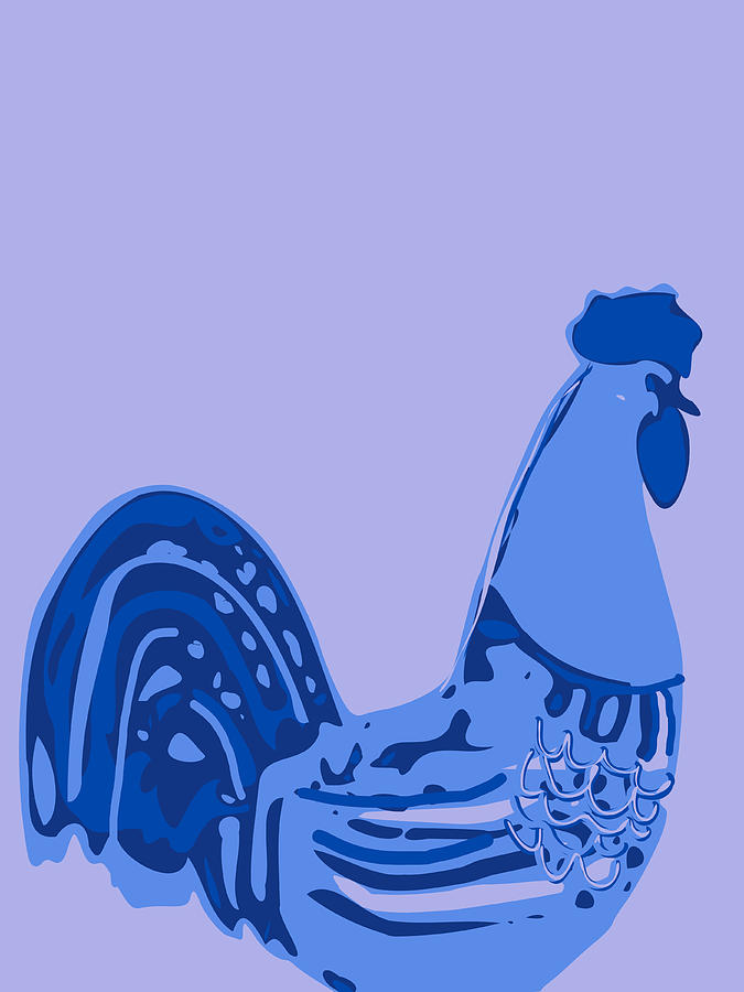 Abstract Rooster Contours Blue Digital Art by Keshava Shukla