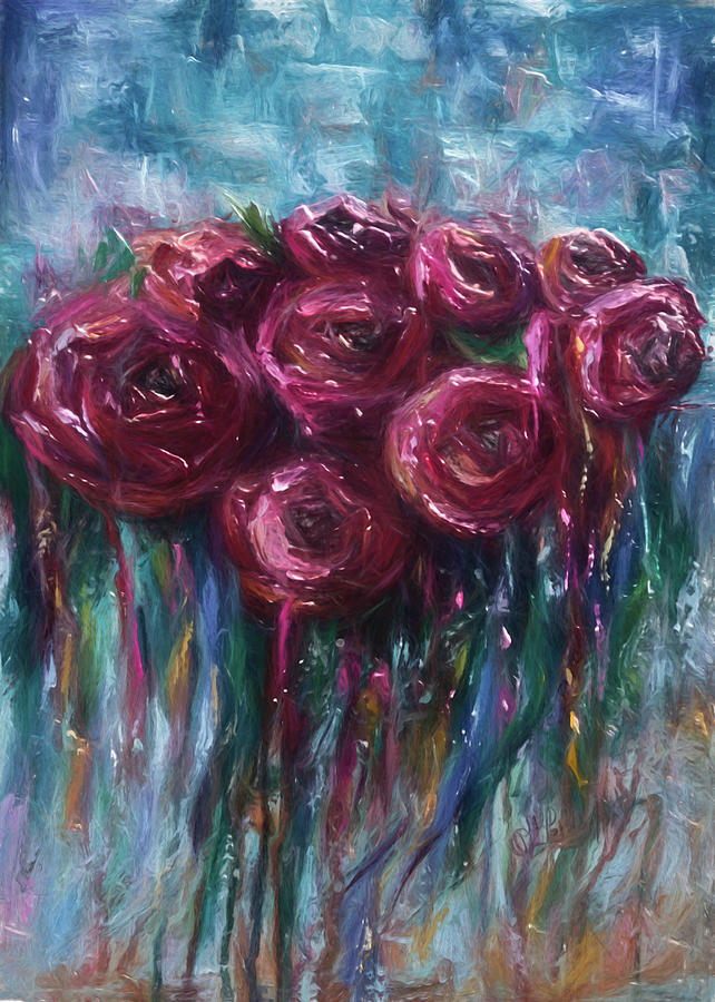Abstract Roses Digital Art by Lena Owens - OLena Art Vibrant Palette Knife and Graphic Design