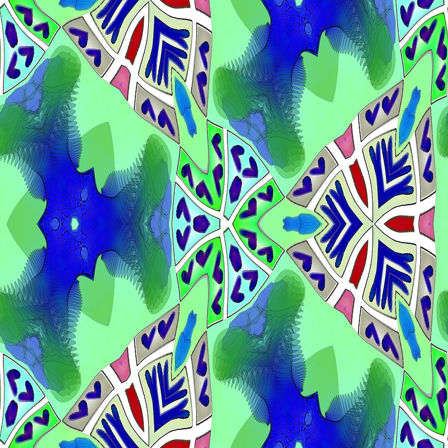 Vintage Digital Art - Abstract seamless pattern - blue green turquoise red white by Lenka Rottova