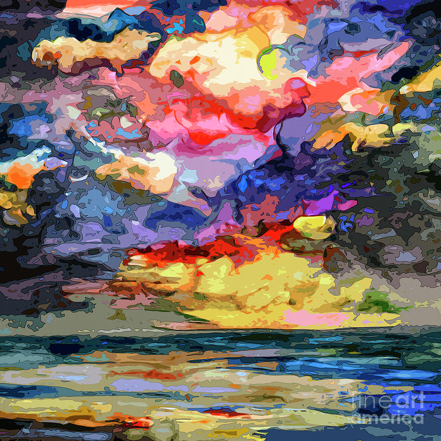 Abstract Seascape Sunrise Mixed Media by Ginette Callaway