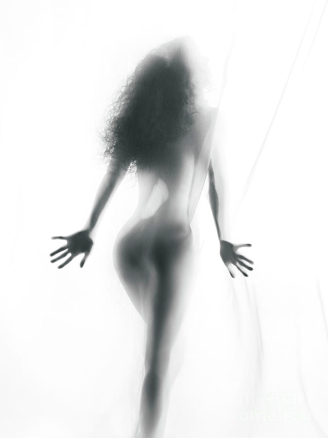 Abstract sensual woman silhouette behind white sheer curtain Photograph by Maxim Images Exquisite Prints