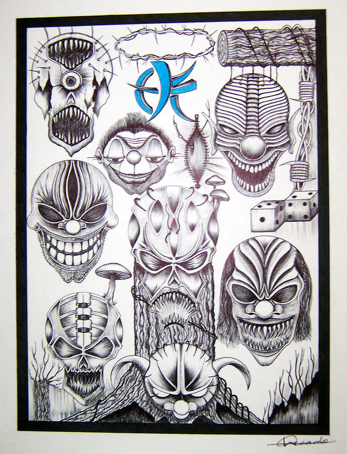 Abstract Drawing - Abstract Skulls Killer clowns Barb wire by Woulstain Creado