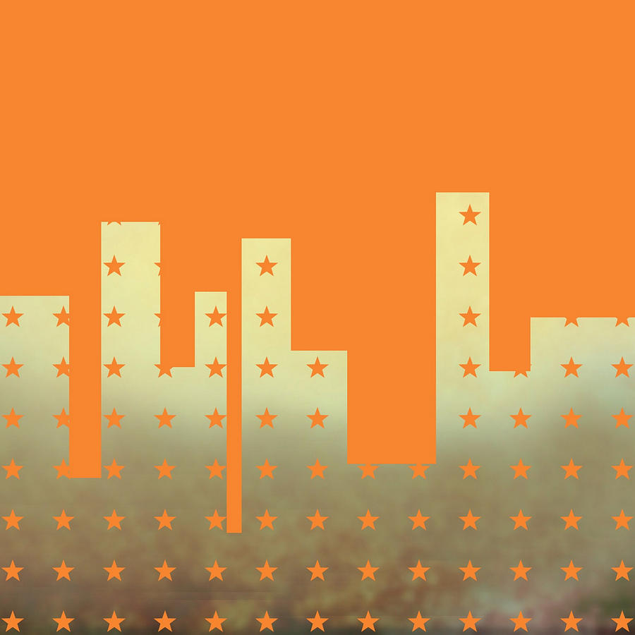 Abstract Digital Art - Abstract Skyline Orange Stars by Brandi Fitzgerald